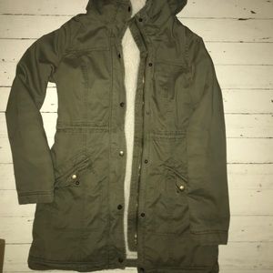 Long green fur coat from Hollister.
